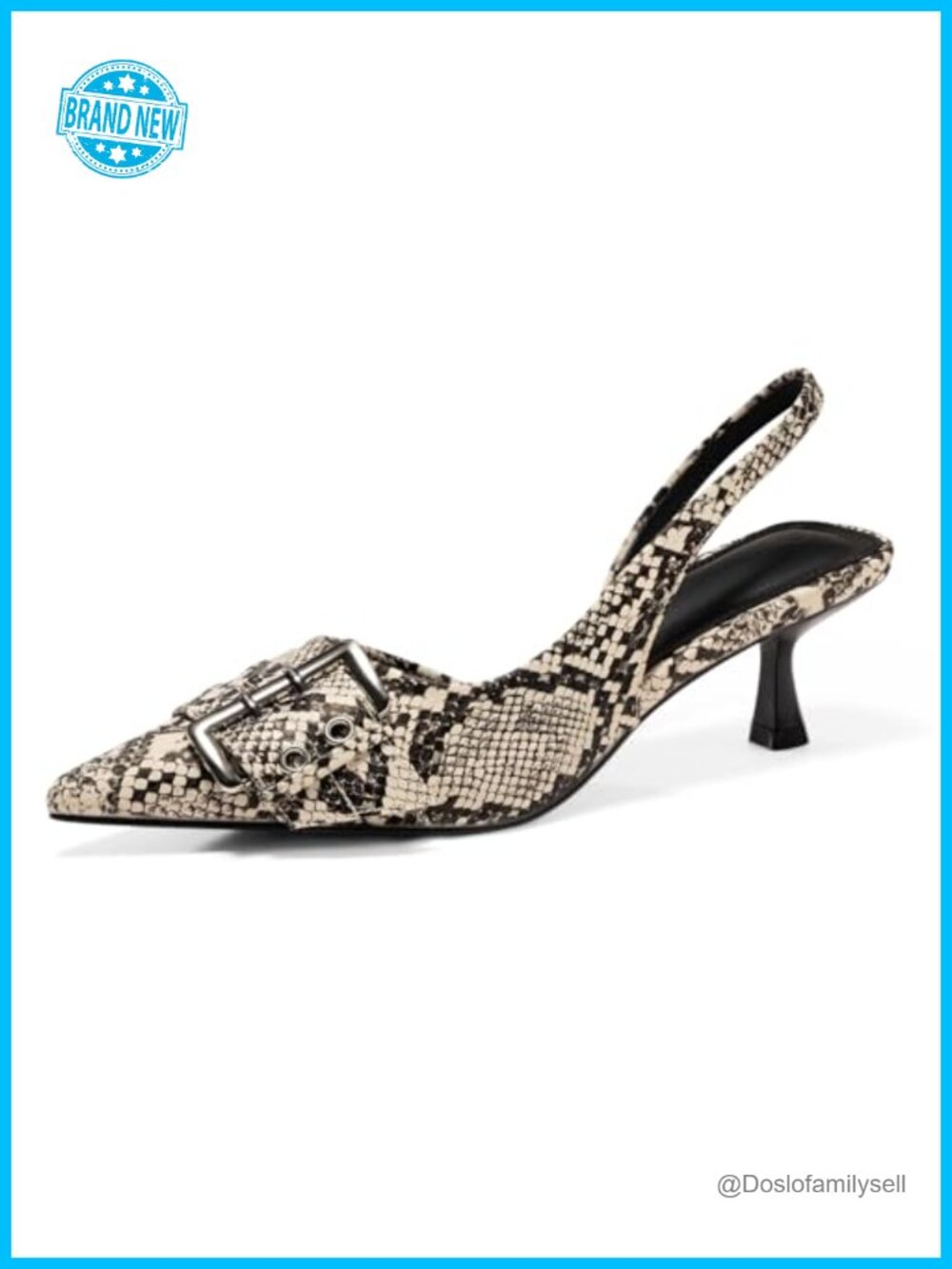 Womens Slingback Kitten Heels Pointed Toe D'Orsay Buckle Studded Dress Pumps